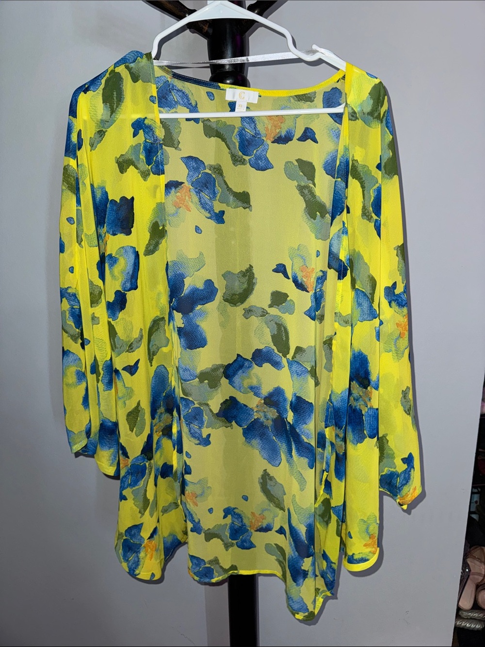 C Yellow Floral Open-Front Tunic with Blue Green Print 30.T